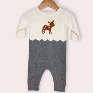 NWT Jacadi jumpsuit wool & cashmere intarsia knit deer one piece outfit 3 months
